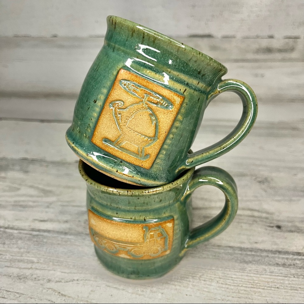 Pottery Kids Design Green Coffee Mugs Set of 2